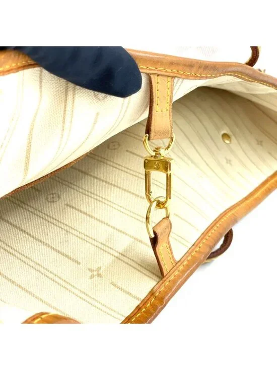 Louis Vuitton Neverfull MM Damier Azur Leather White Tote Gold - Picture 9 of 15